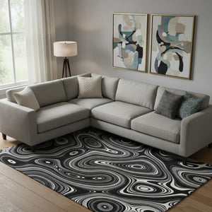 HomeRoots 10' X 14' Black and Ivory Geometric Area Rug - UV Protected, Washable, Durable for Busy Homes 717711