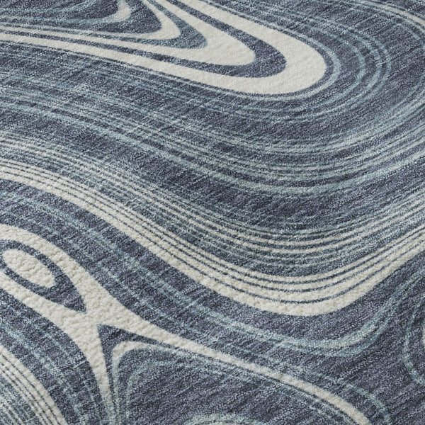 HomeRoots 5' X 8' Blue and Ivory Geometric Washable Area Rug with UV Protection for Family-Friendly Spaces 717713