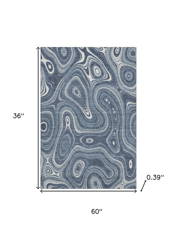 HomeRoots 5' X 8' Blue and Ivory Geometric Washable Area Rug with UV Protection for Family-Friendly Spaces 717713