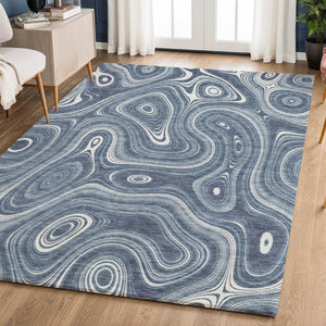 HomeRoots 5' X 8' Blue and Ivory Geometric Washable Area Rug with UV Protection for Family-Friendly Spaces 717713