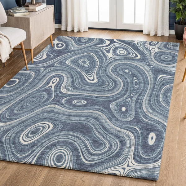 HomeRoots 5' X 8' Blue and Ivory Geometric Washable Area Rug with UV Protection for Family-Friendly Spaces 717713
