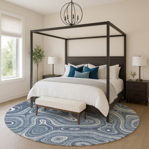 HomeRoots 8' X 10' Blue Geometric Washable Area Rug with UV Protection, Stain Resistance & Non-Slip Backing 717715