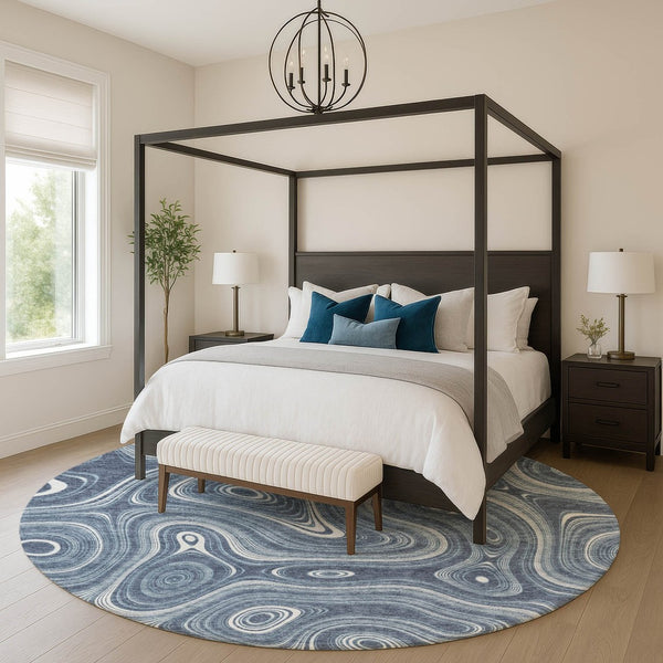 HomeRoots 8' X 10' Blue Geometric Washable Area Rug with UV Protection, Stain Resistance & Non-Slip Backing 717715