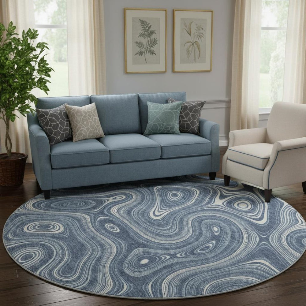 HomeRoots 8' X 10' Blue Geometric Washable Area Rug with UV Protection, Stain Resistance & Non-Slip Backing 717715