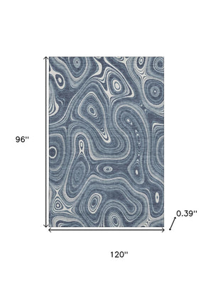 HomeRoots 9' X 12' Blue & Ivory Geometric Area Rug - Washable, UV-Protected, Durable, Non-Slip for All Spaces! 717716