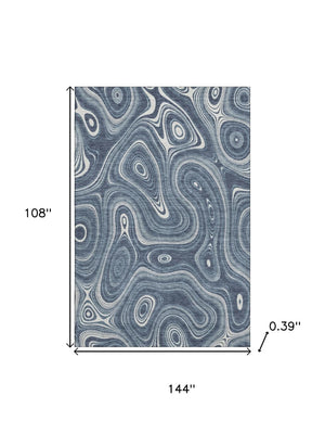 HomeRoots 10' X 14' Blue and Ivory Geometric Washable Area Rug – UV Protected, Durable, Perfect for High-Traffic Areas 717717