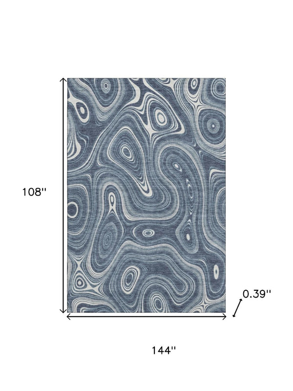 HomeRoots 10' X 14' Blue and Ivory Geometric Washable Area Rug – UV Protected, Durable, Perfect for High-Traffic Areas 717717