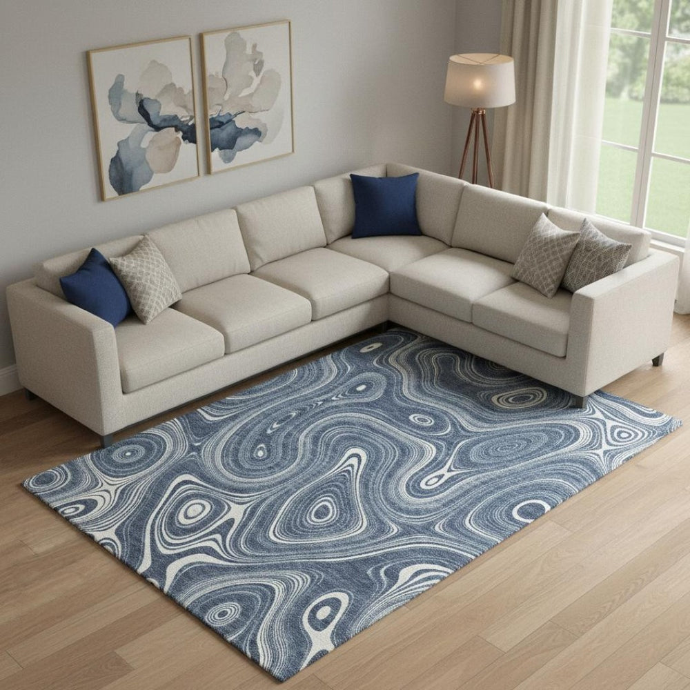 HomeRoots 10' X 14' Blue and Ivory Geometric Washable Area Rug – UV Protected, Durable, Perfect for High-Traffic Areas 717717