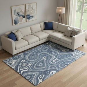 HomeRoots 10' X 14' Blue and Ivory Geometric Washable Area Rug – UV Protected, Durable, Perfect for High-Traffic Areas 717717