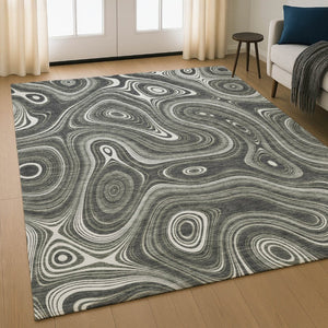 HomeRoots 5' X 8' Gray and Silver Geometric Area Rug – Washable, UV Protected, Durable for Homes with Kids & Pets 717719