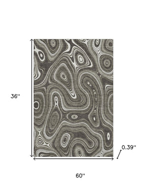 HomeRoots 5' X 8' Gray and Silver Geometric Area Rug – Washable, UV Protected, Durable for Homes with Kids & Pets 717719