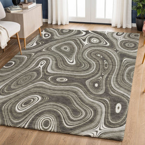HomeRoots 5' X 8' Gray and Silver Geometric Area Rug – Washable, UV Protected, Durable for Homes with Kids & Pets 717719