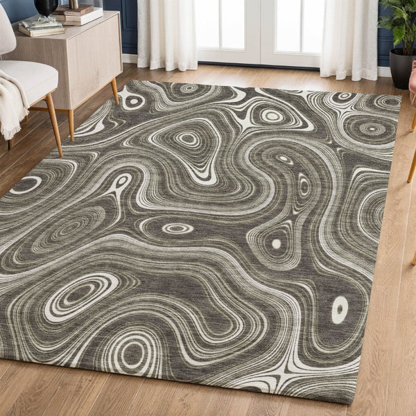 HomeRoots 5' X 8' Gray and Silver Geometric Area Rug – Washable, UV Protected, Durable for Homes with Kids & Pets 717719