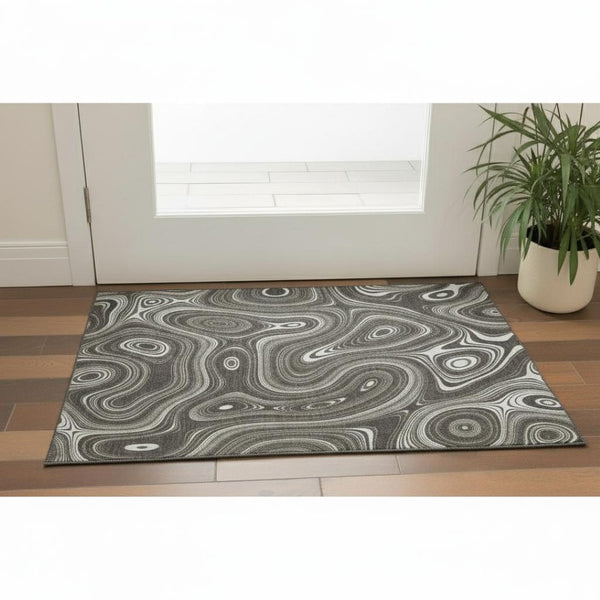 HomeRoots 5' X 8' Gray and Silver Geometric Area Rug – Washable, UV Protected, Durable for Homes with Kids & Pets 717719