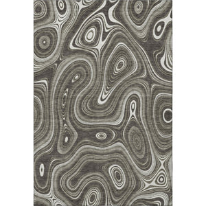 HomeRoots 8' Gray and Silver Geometric Washable Round Rug - Durable, Stylish, UV-Resistant for High-Traffic Areas 717720