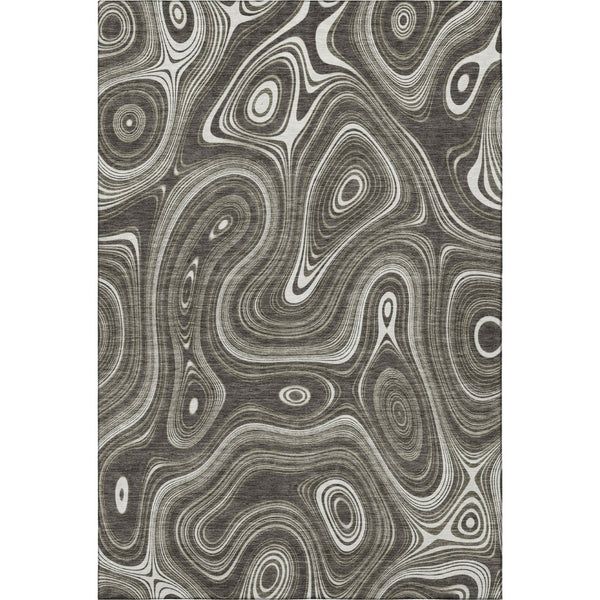 HomeRoots 8' Gray and Silver Geometric Washable Round Rug - Durable, Stylish, UV-Resistant for High-Traffic Areas 717720