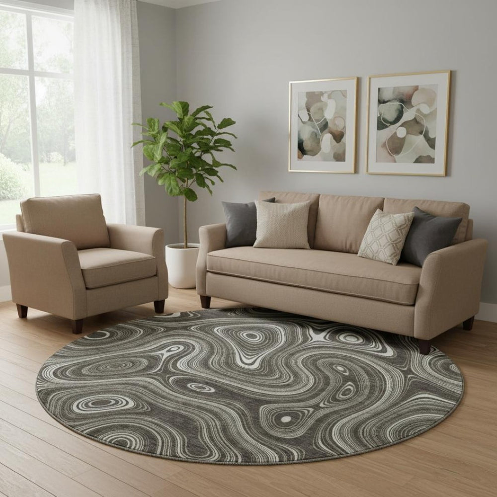 HomeRoots 8' X 10' Stylish Gray & Silver Geometric Area Rug - Washable, UV Protected, Ideal for High-Traffic Areas 717721