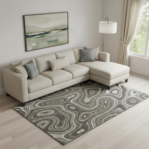 HomeRoots 9' X 12' Gray And Silver Washable Area Rug with UV Protection – Durable, Stylish, Pet-Friendly Design 717722