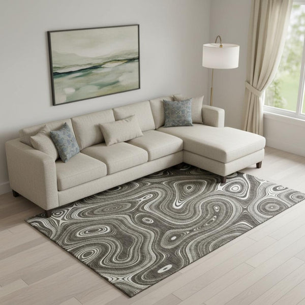 HomeRoots 9' X 12' Gray And Silver Washable Area Rug with UV Protection – Durable, Stylish, Pet-Friendly Design 717722
