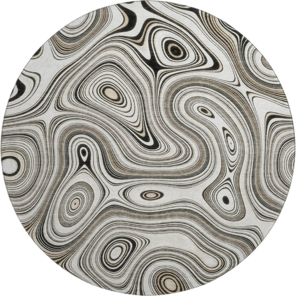 HomeRoots 8' X 10' Ivory & Charcoal Geometric Area Rug - Washable, UV-Protected, Stain-Resistant & Stylish! 717727