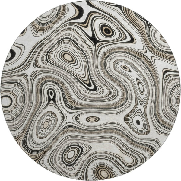 HomeRoots 8' X 10' Ivory & Charcoal Geometric Area Rug - Washable, UV-Protected, Stain-Resistant & Stylish! 717727
