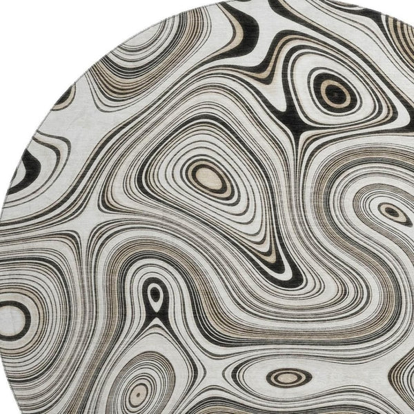 HomeRoots 8' X 10' Ivory & Charcoal Geometric Area Rug - Washable, UV-Protected, Stain-Resistant & Stylish! 717727