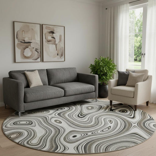HomeRoots 8' X 10' Ivory & Charcoal Geometric Area Rug - Washable, UV-Protected, Stain-Resistant & Stylish! 717727