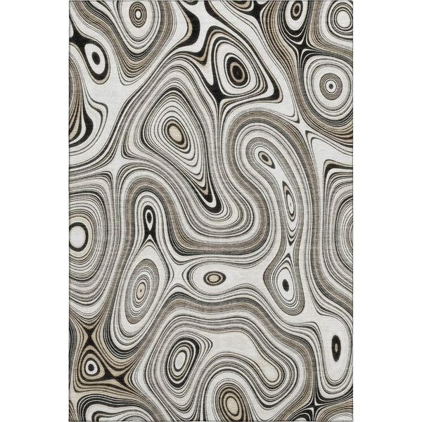 HomeRoots 9' X 12' Ivory And Charcoal Geometric Area Rug - Washable, UV-Protected, Durable for High Traffic Areas 717728