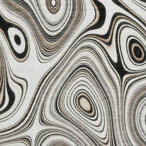 HomeRoots 9' X 12' Ivory And Charcoal Geometric Area Rug - Washable, UV-Protected, Durable for High Traffic Areas 717728