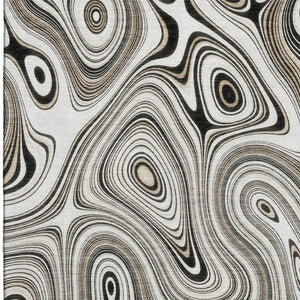 HomeRoots 9' X 12' Ivory And Charcoal Geometric Area Rug - Washable, UV-Protected, Durable for High Traffic Areas 717728