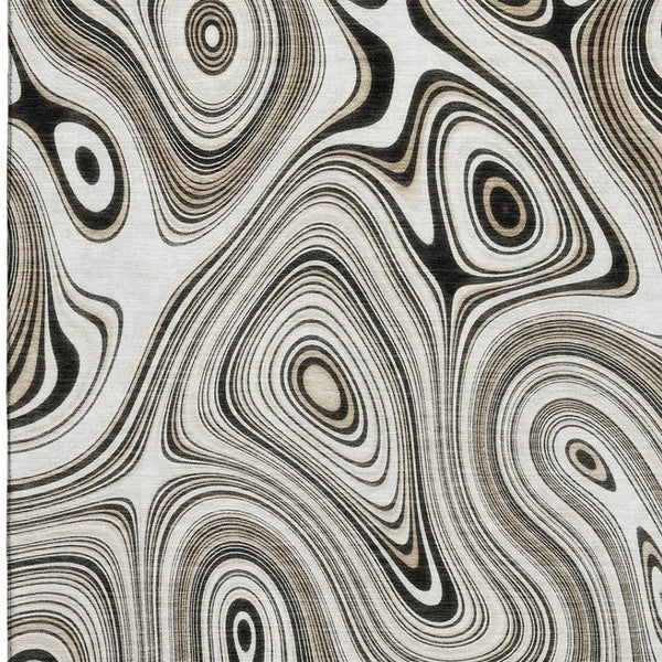 HomeRoots 9' X 12' Ivory And Charcoal Geometric Area Rug - Washable, UV-Protected, Durable for High Traffic Areas 717728