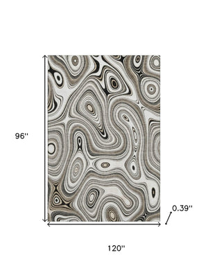 HomeRoots 9' X 12' Ivory And Charcoal Geometric Area Rug - Washable, UV-Protected, Durable for High Traffic Areas 717728