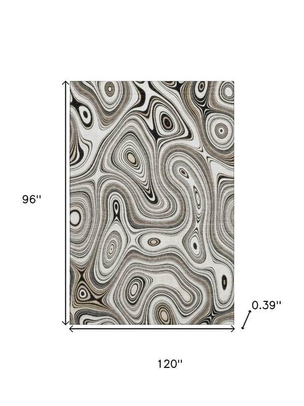 HomeRoots 9' X 12' Ivory And Charcoal Geometric Area Rug - Washable, UV-Protected, Durable for High Traffic Areas 717728