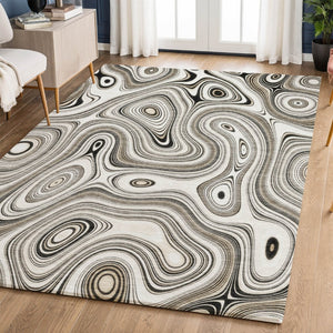 HomeRoots 9' X 12' Ivory And Charcoal Geometric Area Rug - Washable, UV-Protected, Durable for High Traffic Areas 717728