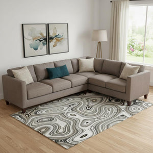 HomeRoots 9' X 12' Ivory And Charcoal Geometric Area Rug - Washable, UV-Protected, Durable for High Traffic Areas 717728