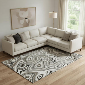 HomeRoots 10' X 14' Ivory Charcoal Geometric Washable Area Rug – Durable, Stylish, UV-Protected for Homes 717729