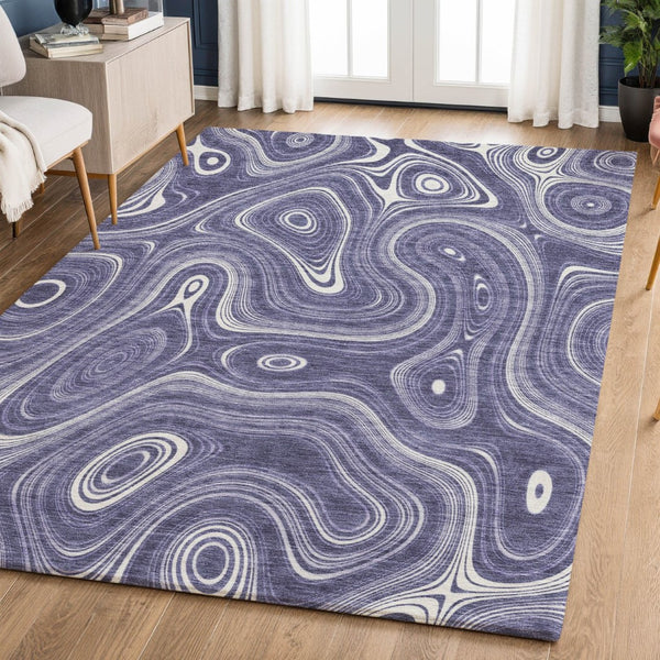 HomeRoots 8' Plum Geometric Washable Round Rug - Durable UV-Protected, Pet-Friendly, Modern Design for All Spaces 717732