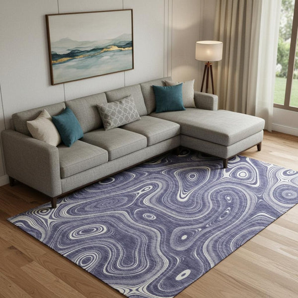 HomeRoots 9' X 12' Stylish Plum & Ivory Geometric Area Rug - Washable, UV-Protected, Family-Friendly Design 717734