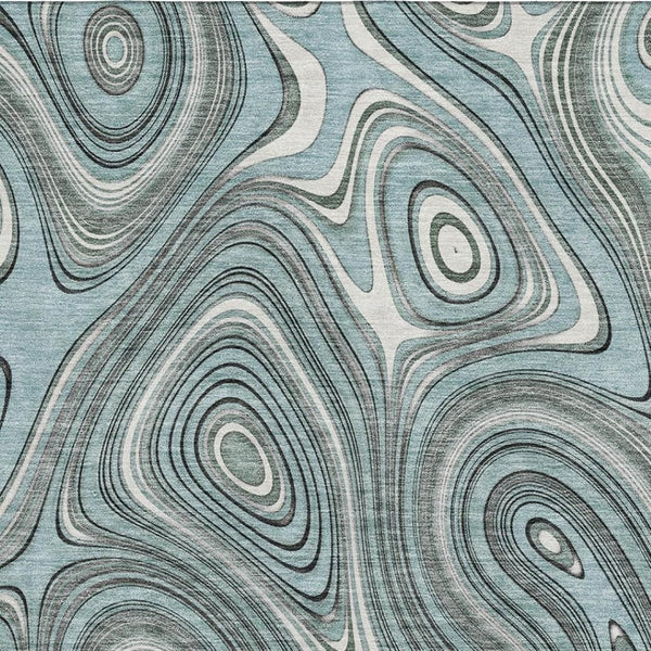 HomeRoots 5' X 8' Sky Blue & Ivory Geometric Area Rug – Washable, UV Protected, Kid & Pet Friendly, Non-Slip 717737