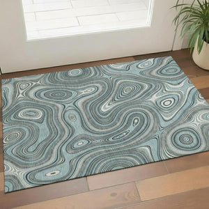 HomeRoots 5' X 8' Sky Blue & Ivory Geometric Area Rug – Washable, UV Protected, Kid & Pet Friendly, Non-Slip 717737