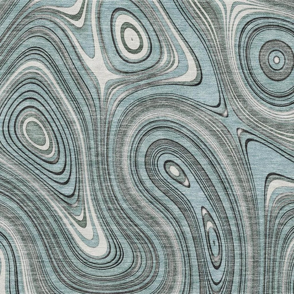 HomeRoots 8' Sky Blue Geometric Round Rug - Washable, UV Protected, Stain Resistant, Perfect for High-Traffic Areas 717738