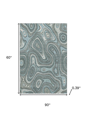 HomeRoots 8' Sky Blue Geometric Round Rug - Washable, UV Protected, Stain Resistant, Perfect for High-Traffic Areas 717738
