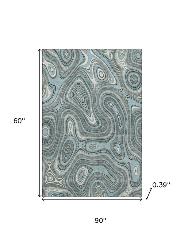 HomeRoots 8' Sky Blue Geometric Round Rug - Washable, UV Protected, Stain Resistant, Perfect for High-Traffic Areas 717738