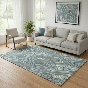 HomeRoots 8' Sky Blue Geometric Round Rug - Washable, UV Protected, Stain Resistant, Perfect for High-Traffic Areas 717738
