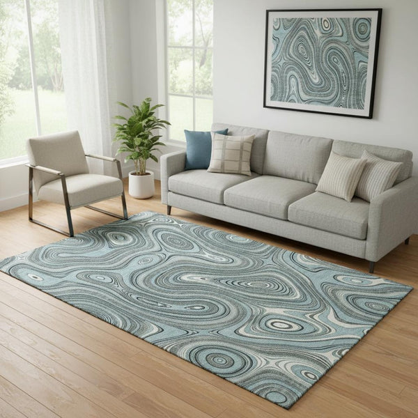 HomeRoots 8' Sky Blue Geometric Round Rug - Washable, UV Protected, Stain Resistant, Perfect for High-Traffic Areas 717738