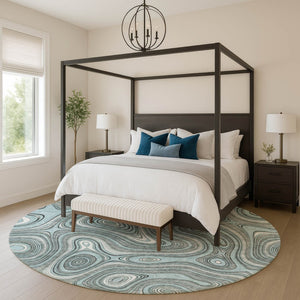 HomeRoots 8' X 10' Sky Blue and Ivory Geometric Area Rug - Washable, UV Protected, Stain Resistant, Durable Design 717739