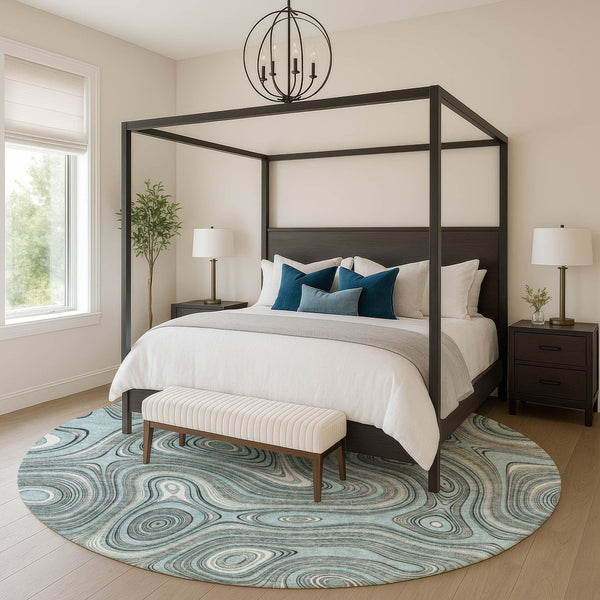 HomeRoots 8' X 10' Sky Blue and Ivory Geometric Area Rug - Washable, UV Protected, Stain Resistant, Durable Design 717739