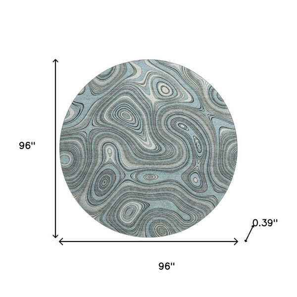 HomeRoots 8' X 10' Sky Blue and Ivory Geometric Area Rug - Washable, UV Protected, Stain Resistant, Durable Design 717739