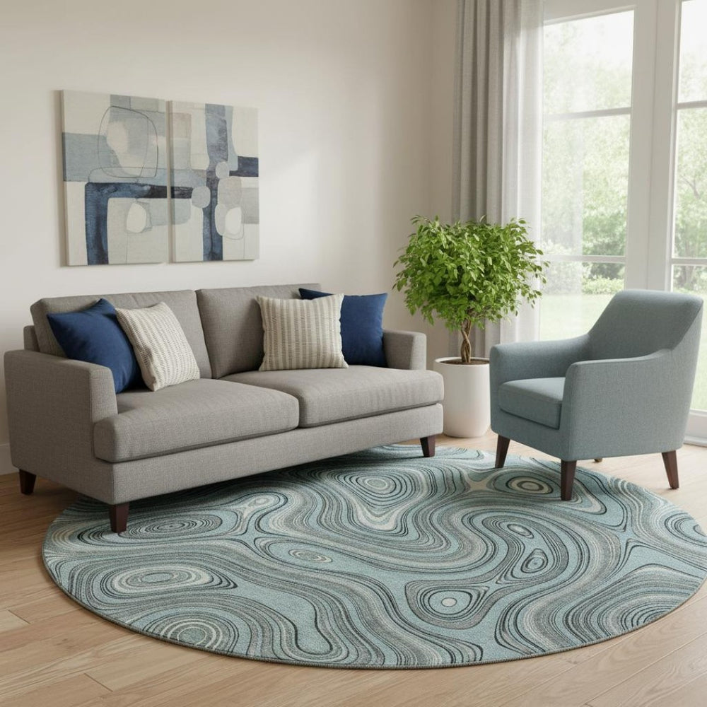 HomeRoots 8' X 10' Sky Blue and Ivory Geometric Area Rug - Washable, UV Protected, Stain Resistant, Durable Design 717739