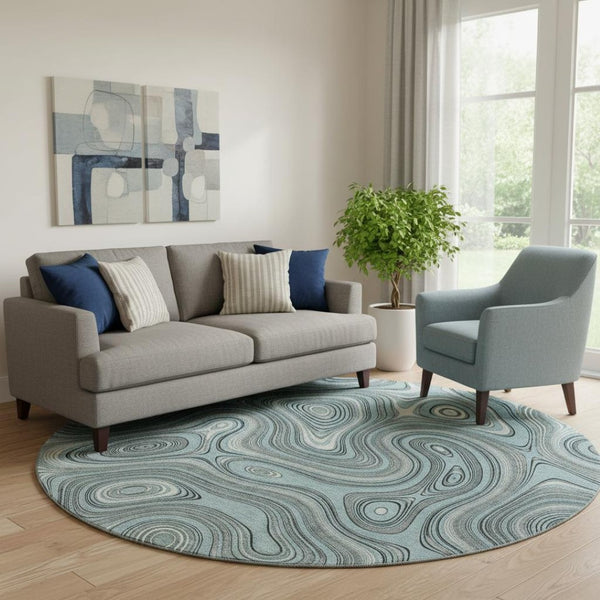 HomeRoots 8' X 10' Sky Blue and Ivory Geometric Area Rug - Washable, UV Protected, Stain Resistant, Durable Design 717739
